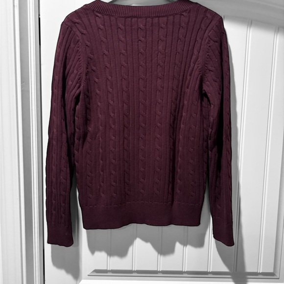 CHAPS dark, maroon or plum color, V-neck cable knit sweater - Picture 2 of 3